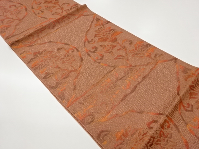 本場筑前博多花葉に横段・変わり半円模様織出し名古屋帯